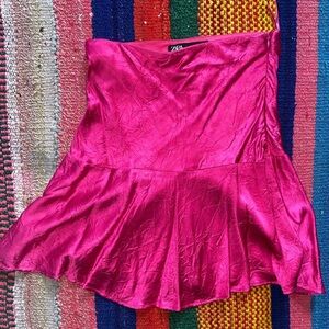 Zara hot pink satin effect mini skirt crinkle